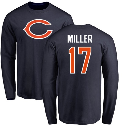 Chicago Bears Men Navy Blue Anthony Miller Name and Number Logo NFL Football #17 Long Sleeve T Shirt